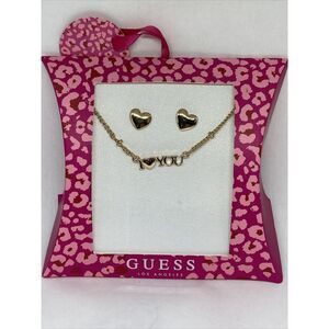 Guess A11913-21 Gold-Tone I Heart You Collar Necklace & Earrings MSRP $25 G29
